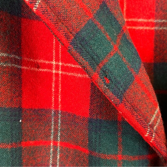Vintage 60s 70s Pendleton Red and Green Plaid Virgin Wool Jacket Pockets Mens M - Picture 9 of 14